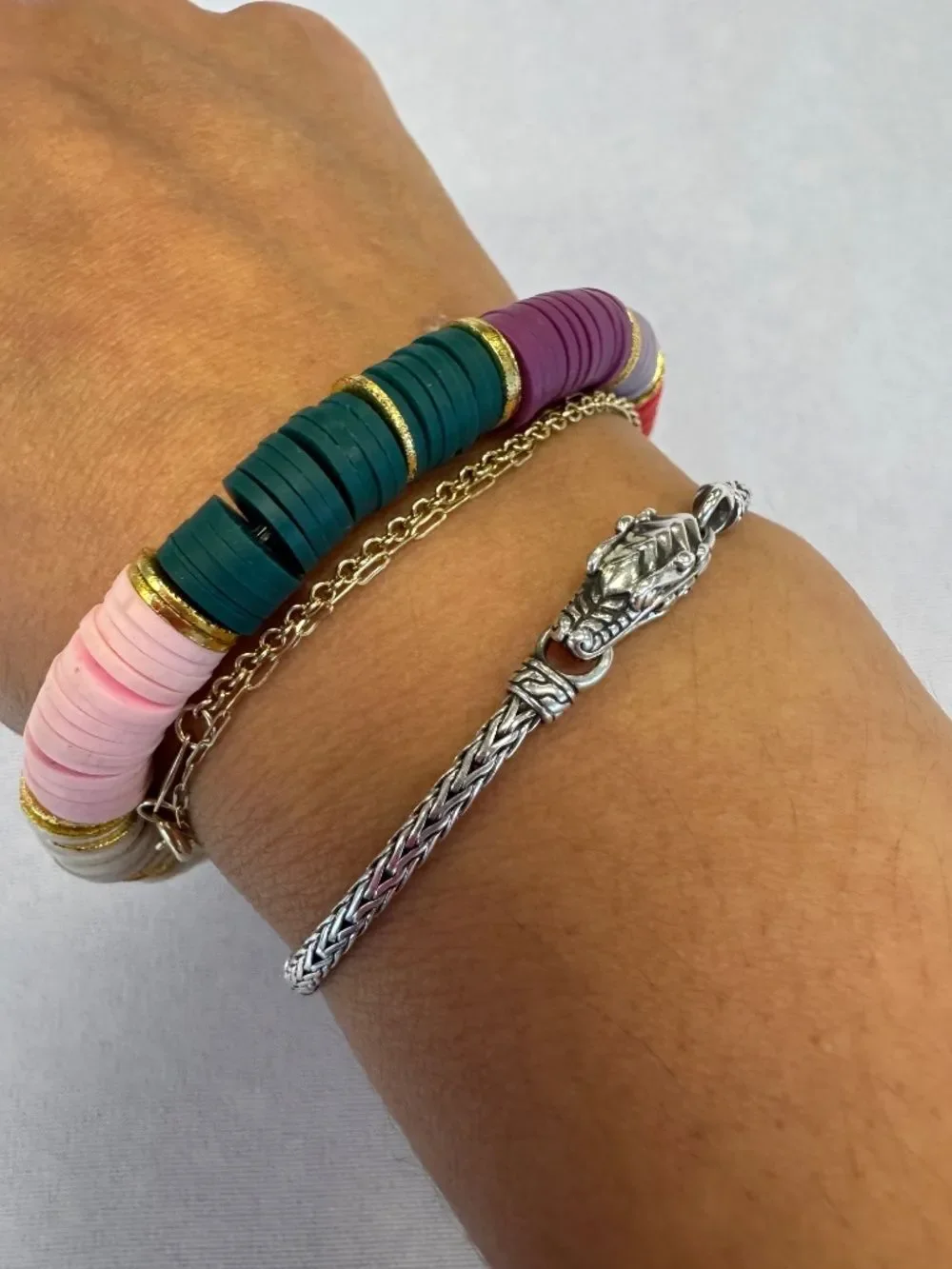 Heishi Multicolored with Gold Stretch Stackable Bracelet